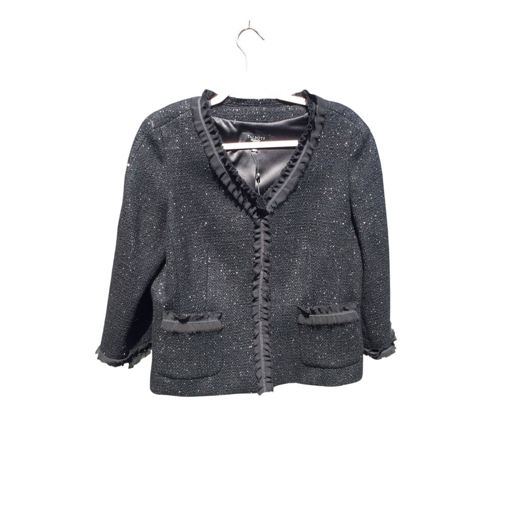 NEW Talbots Womens Wool Tweed Blazer 10 10P Black Metallic Classic Office Career